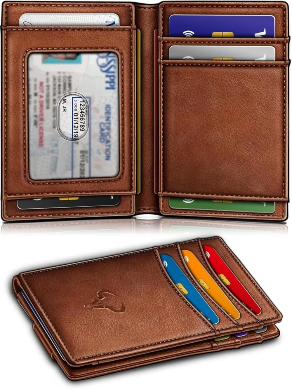 Slim Leather Wallet for Men - RFID Blocking, Magnetic Closure, Holds 12 Cards